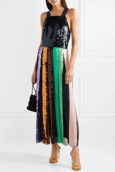 Shop Tibi Sequined Silk-chiffon Midi Dress In Metallic