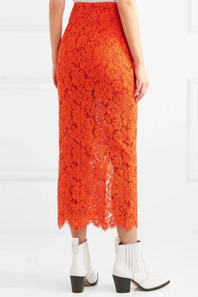 Shop Ganni Lace Midi Skirt In Red