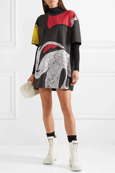 Shop Marc Jacobs Oversized Printed Cotton-jersey Mini Dress In Black