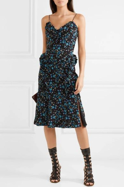 Shop Altuzarra Menara Ruffled Printed Silk Crepe De Chine Dress In Black