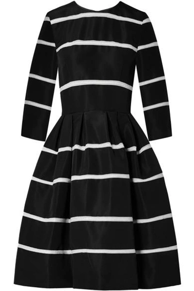Shop Carolina Herrera Crochet-trimmed Pleated Silk-faille Dress In Black