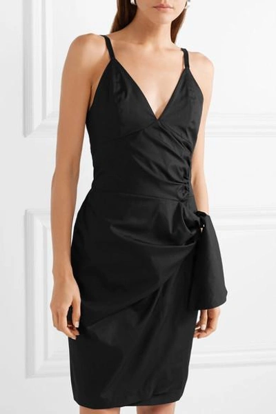 Shop Victoria Victoria Beckham Tie-front Cotton Mini Dress In Black