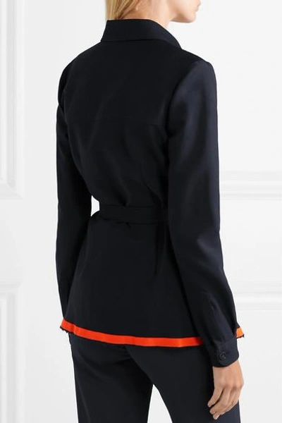 Shop Victoria Victoria Beckham Belted Wool-twill Shirt In Midnight Blue