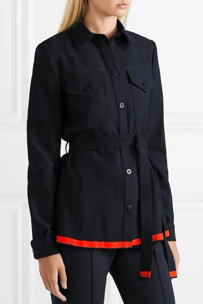 Shop Victoria Victoria Beckham Belted Wool-twill Shirt In Midnight Blue