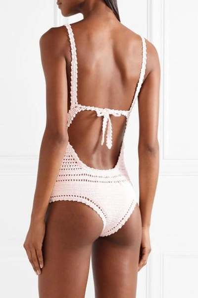 Shop She Made Me Lalita Crocheted Cotton Swimsuit In Pastel Pink
