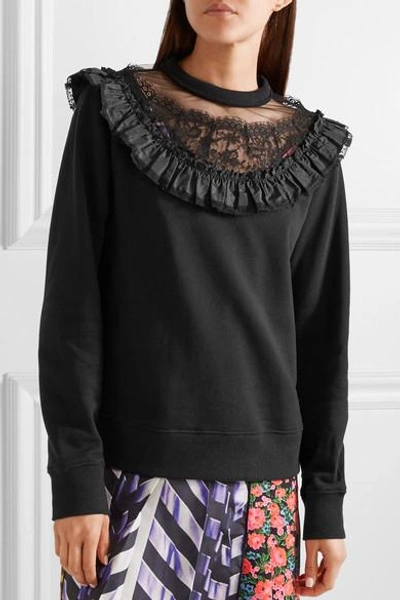 Shop Marc Jacobs Lace And Taffeta-trimmed Cotton-jersey Sweatshirt In Black