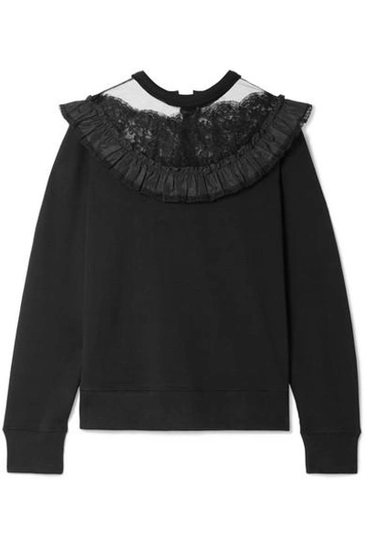 Shop Marc Jacobs Lace And Taffeta-trimmed Cotton-jersey Sweatshirt In Black