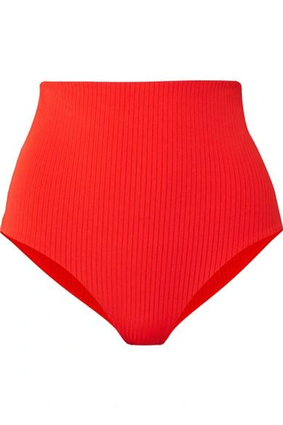 Shop Mara Hoffman Lydia Ribbed Bikini Briefs In Red