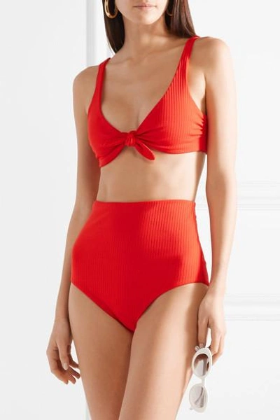 Shop Mara Hoffman Lydia Ribbed Bikini Briefs In Red