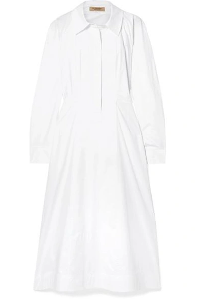 Shop Burberry Stretch-cotton Poplin Shirt Dress In White