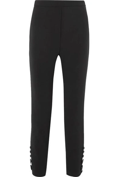 Shop Ellery Santiago Cropped Button-detailed Crepe Slim-leg Pants In Black