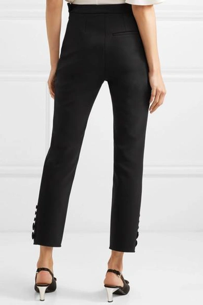 Shop Ellery Santiago Cropped Button-detailed Crepe Slim-leg Pants In Black