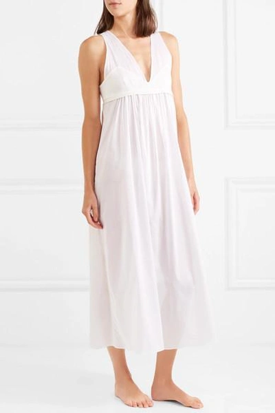 Shop Three Graces London Pearl Silk Satin-trimmed Cotton-voile Nightdress In White