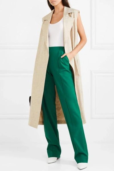 Shop Diane Von Furstenberg Wool-blend Straight-leg Pants In Green