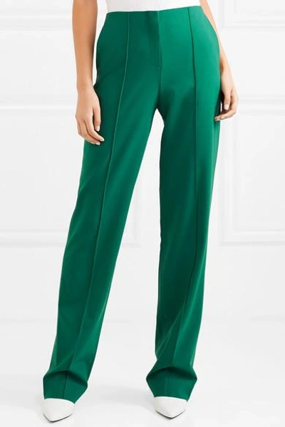 Shop Diane Von Furstenberg Wool-blend Straight-leg Pants In Green