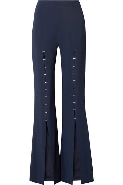 Shop Jonathan Simkhai Embellished Stretch-crepe Flared Pants In Midnight Blue