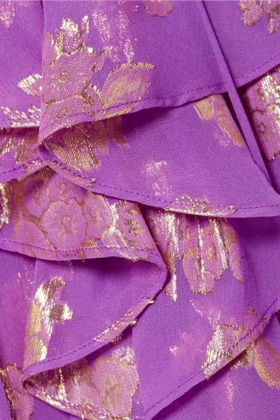 Shop Dundas Lace-up Metallic Fil Coupé Silk-blend Chiffon Mini Dress In Purple