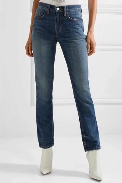 Shop Tre Binx Disssed Mid-rise Straight-leg Jeans In Mid Denim