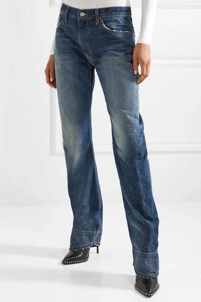 Shop Tre Beth Disssed High-rise Straight-leg Jeans In Mid Denim