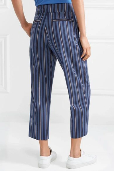 Shop Burberry Cropped Striped Wool-blend Jacquard Straight-leg Pants In Navy