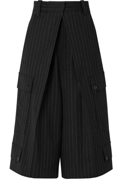 Shop Jw Anderson Pinstriped Wool-blend Culottes In Black