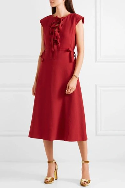 Shop Bottega Veneta Bow-detailed Crepe Midi Dress In Red