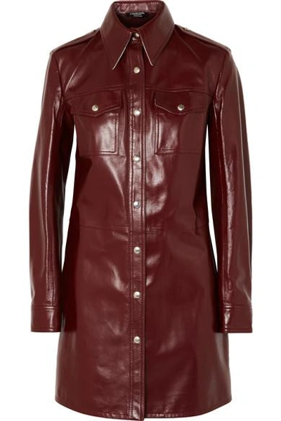 Shop Calvin Klein 205w39nyc Leather Mini Dress In Burgundy