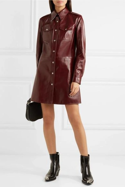 Shop Calvin Klein 205w39nyc Leather Mini Dress In Burgundy