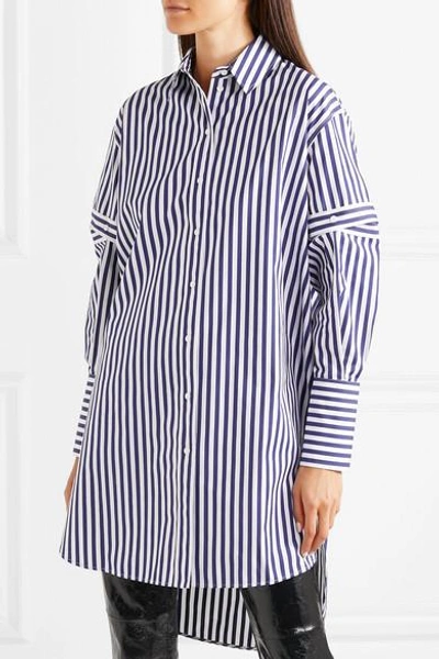 Shop Alexander Mcqueen Oversized Cutout Striped Cotton-poplin Shirt In Blue