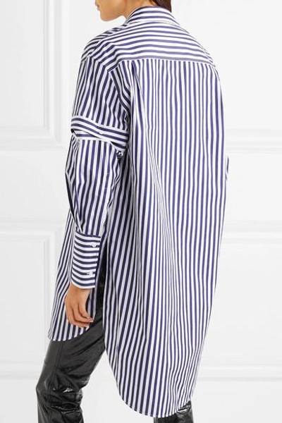 Shop Alexander Mcqueen Oversized Cutout Striped Cotton-poplin Shirt In Blue