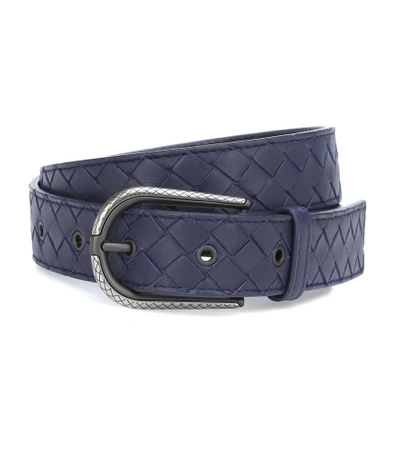 Shop Bottega Veneta Intrecciato Leather Belt In Blue
