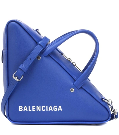 Shop Balenciaga Triangle Duffle S Leather Tote In Blue