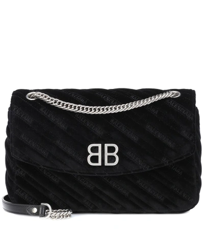 Shop Balenciaga Bb Chain Velvet Shoulder Bag In Black