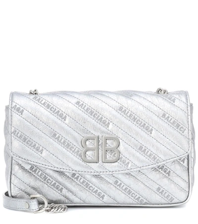 Shop Balenciaga Bb Chain Leather Shoulder Bag In Silver