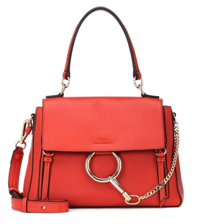 Shop Chloé Small Faye Day Leather Shoulder Bag In Red