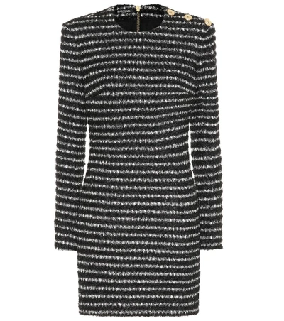 Shop Balmain Striped Tweed Minidress In Black