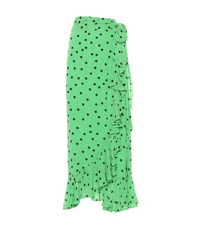Shop Ganni Dainty Georgette Wrap Skirt In Green