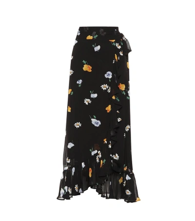 Shop Ganni Dainty Georgette Wrap Skirt In Black
