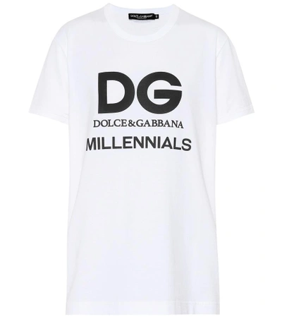 Shop Dolce & Gabbana Logo Printed Cotton T-shirt In White