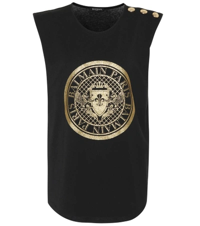 Shop Balmain Glitter Logo Cotton T-shirt In Black