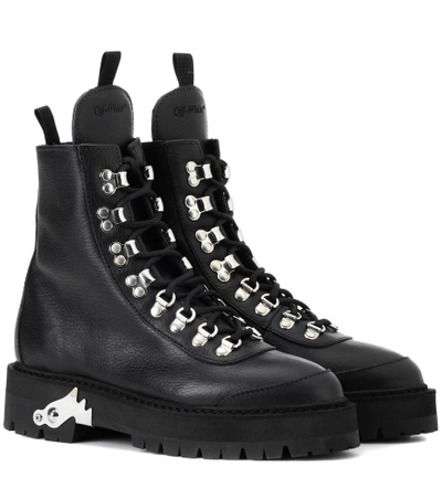 Shop Off-white Leather Hiking Boots In Black