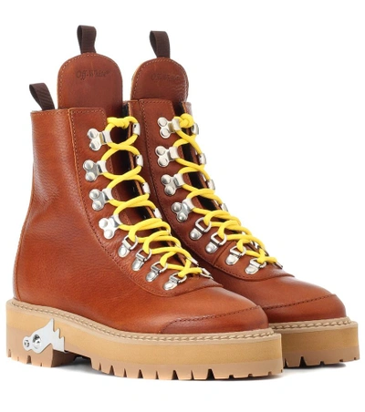 Shop Off-white Leather Hiking Boots In Brown