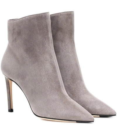 Shop Jimmy Choo Helaine 85 Suede Ankle Boots In Grey