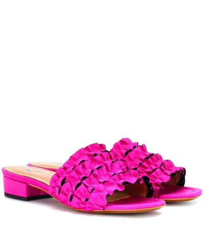 Shop Alexa Chung Satin Ruffle Slippers In Purple