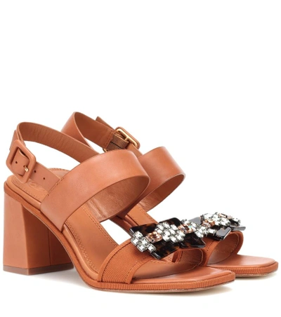 Shop Tory Burch Delaney Leather Sandals In Brown