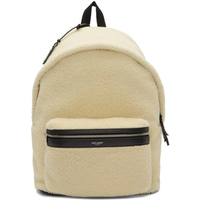 Shop Saint Laurent Off-white Shearling City Backpack In 1863 Natura