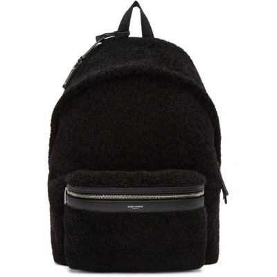 Shop Saint Laurent Black Shearling City Backpack In 1000 Black