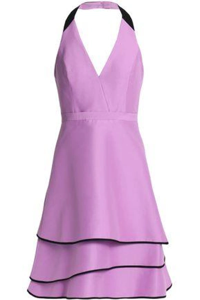 Shop Halston Heritage Woman Tiered Cotton And Silk-blend Halterneck Dress Lilac