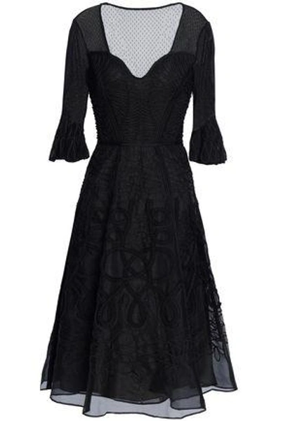 Shop Temperley London Woman Embroidered Organza Midi Dress Black