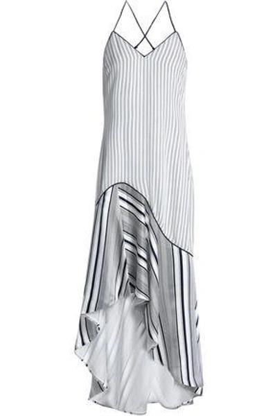 Shop Jonathan Simkhai Asymmetric Striped Silk-satin Midi Dress In White